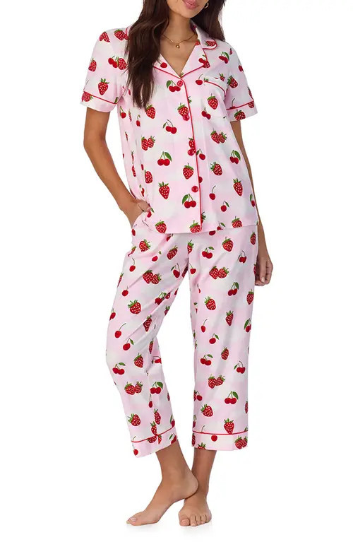 BedHead Pajamas Print Crop Stretch Jersey Pajamas in Berry Souffle at Nordstrom, Size Small | Nordstrom