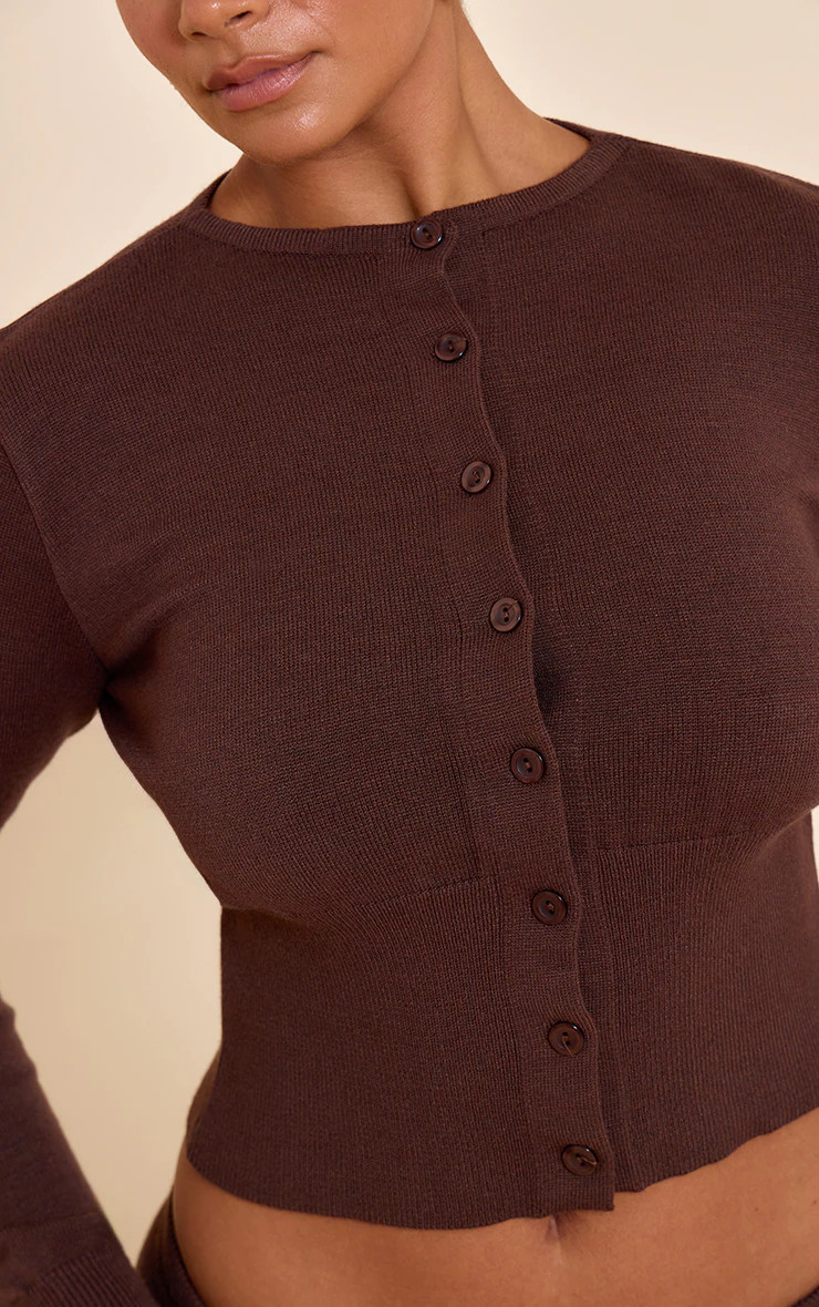 Shape Chocolate Knitted Button Front Wide Rib Cardigan | PrettyLittleThing UK