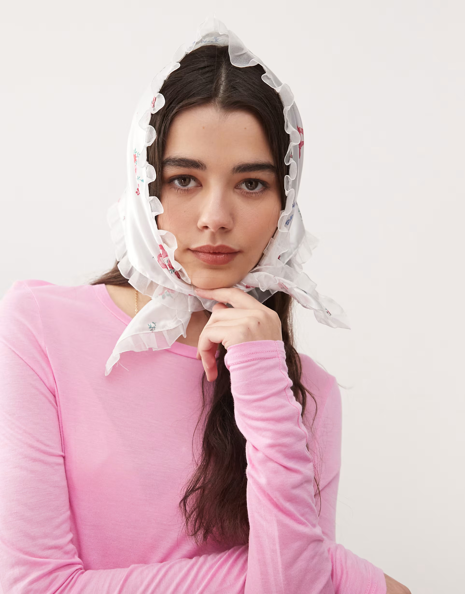 Reclaimed Vintage satin headscarf with embroidered logo in bow floral print | ASOS (Global)