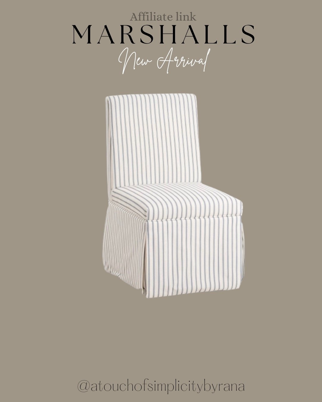 New striped rolling caster wheel slipcover dining chair @Marshalls ! Under $150

Dining chairs, dining room furniture, slipcover dining chair , affordable dining chairs 


#LTKHome