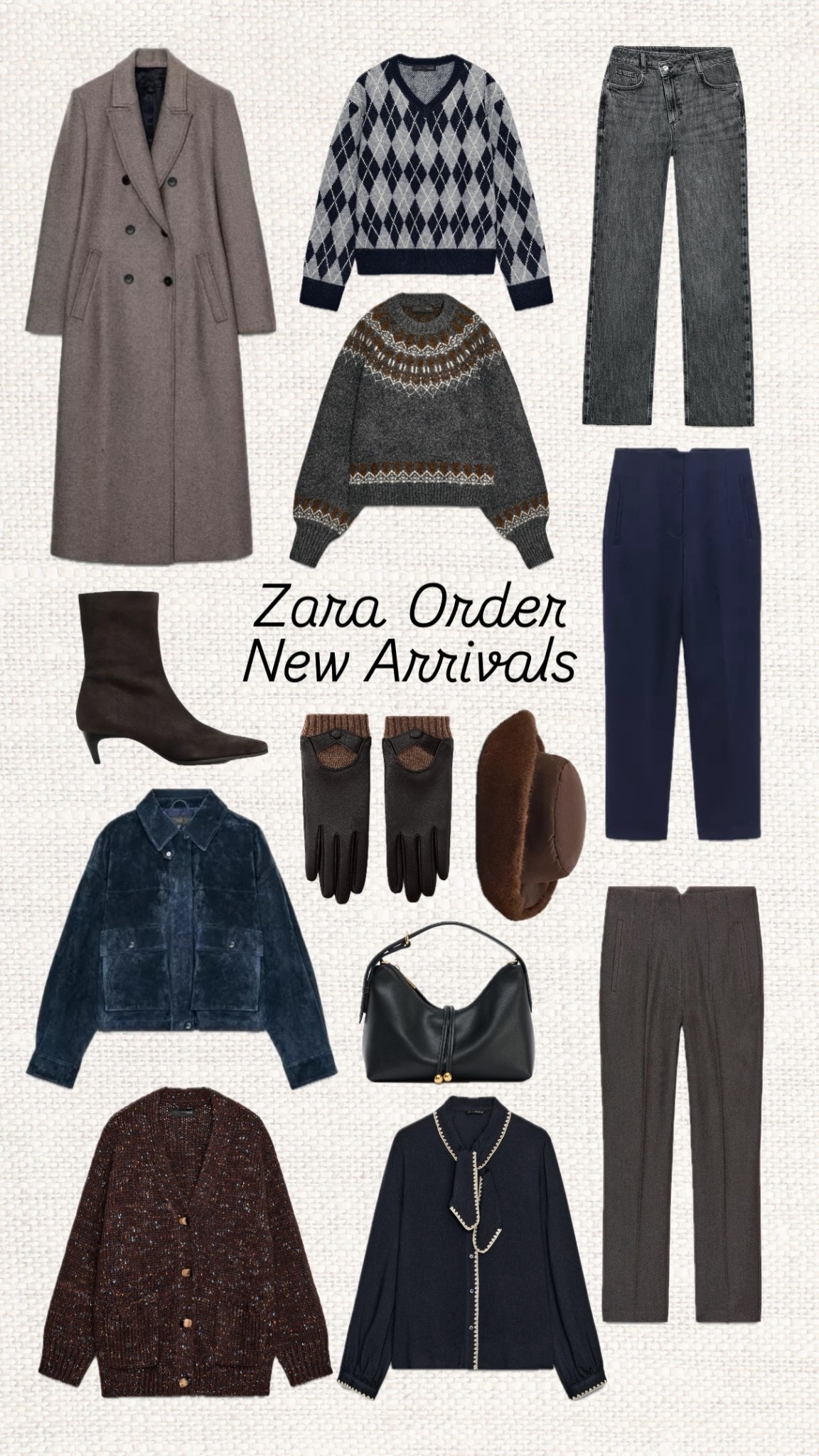 Cozy new 🍂 Zara arrivals just landed and I’m obsessed with these elevated everyday pieces — the long tailored coat, argyle knit, fair-isle sweater, wool trousers, suede boots and that classic black shoulder bag all feel so timeless 🤎✨  🤍👜

Like this post to save it to your favourite folder and come back later to shop.

argyle sweater, navy trousers, wool coat, suede boots, black shoulder bag, winter outfits, zara outfits, zara new arrivals, cosy knits, fall capsule, winter wardrobe, neutral style, elevated basics, chic layers, fair isle jumper, brown cardigan, navy blouse, faux fur hat, leather gloves, grey jeans, minimalist outfits

#LTKWorkwear #LTKSeasonal