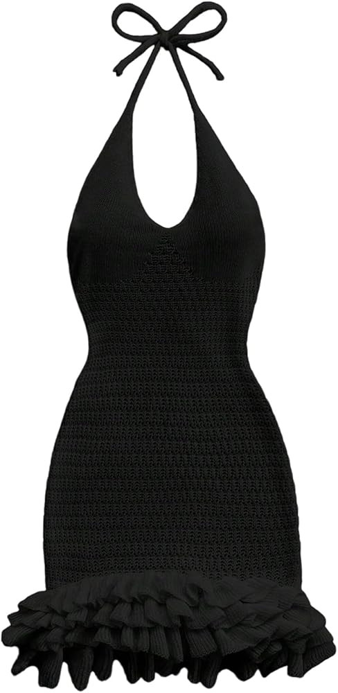 GORGLITTER Women's Crochet Halter Bubble Mini Dress Bow Backless Summer Bodycon Knit Dress Vacati... | Amazon (US)