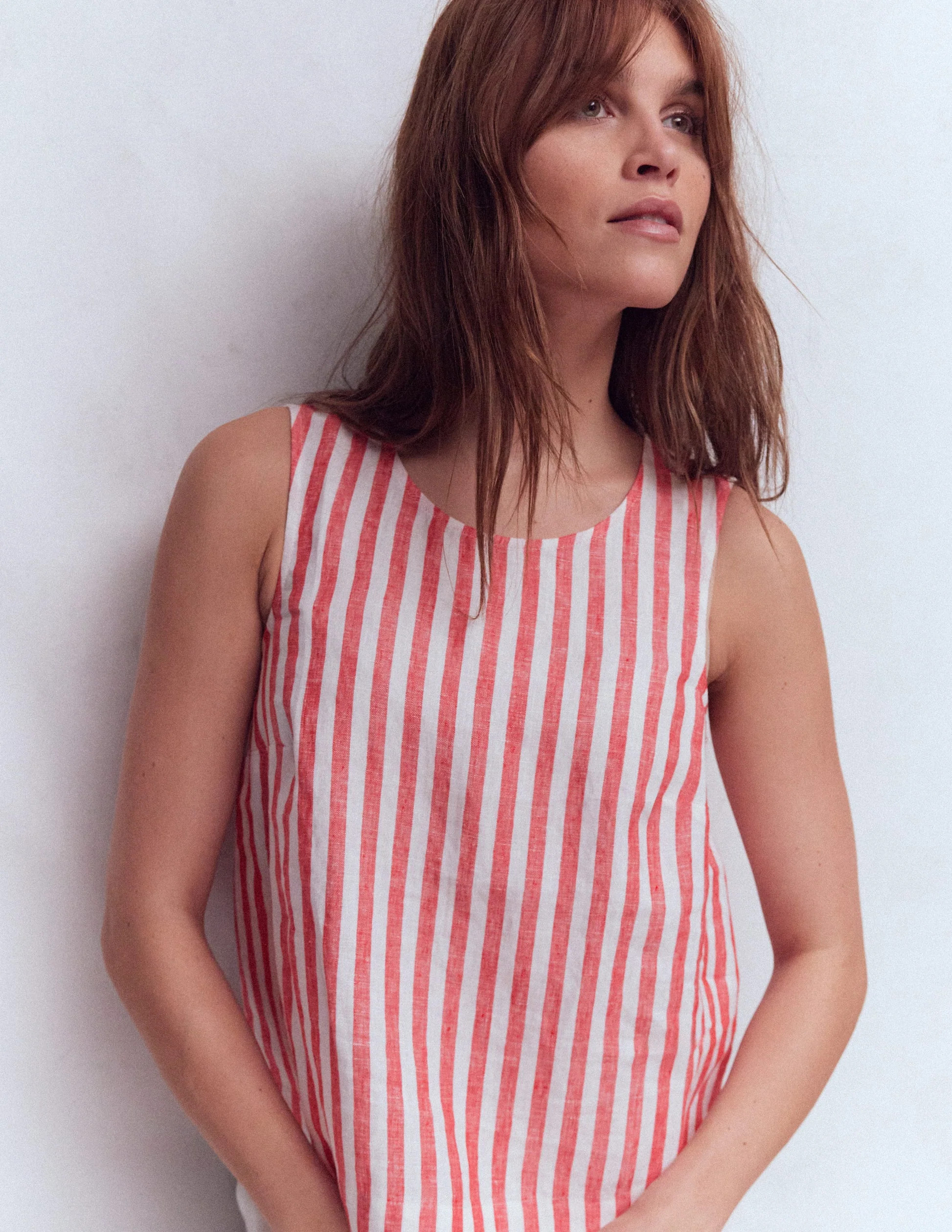 Sofia Linen Top-Bright Cherry and Ivory Stripe | Boden (US)