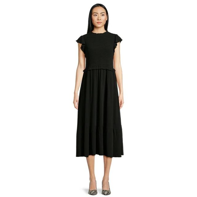 Time and Tru Women's Smocked Bodice Midi Dress, Sizes XS-XXXL | Walmart (US)