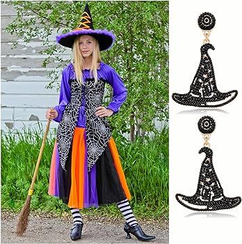 Halloween Earrings for Women Handmade Candy Corn Witch Hat Beaded Drop Earrings Statement Spooky ... | Amazon (US)
