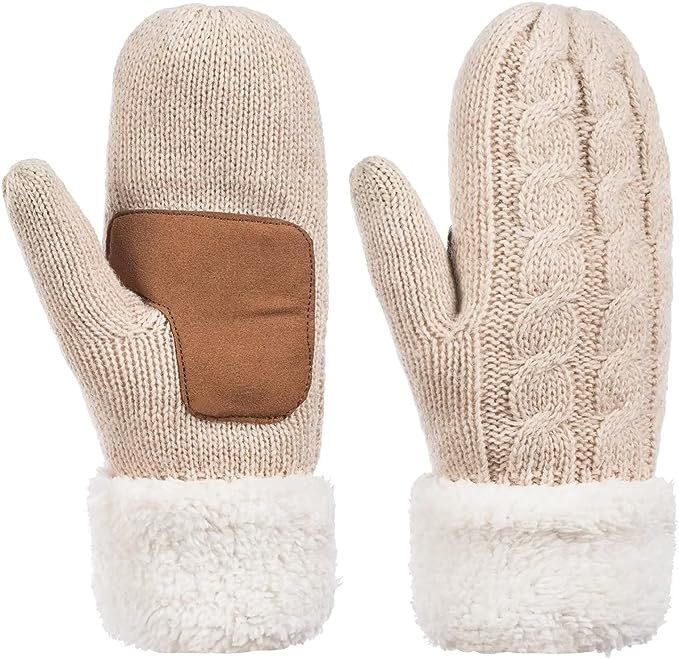 Mittens for Women Cold Weather, Womens Mittens Merino Wool Cable Knit Warm with Thick Thermal Fle... | Amazon (US)