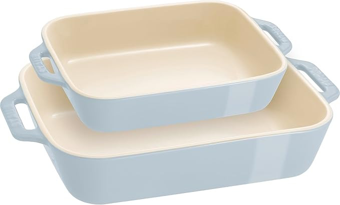 STAUB Stoneware Gratins Ceramic 2-pc Rectangular Baking Dish Set-Macaron Pastel Blue | Amazon (US)