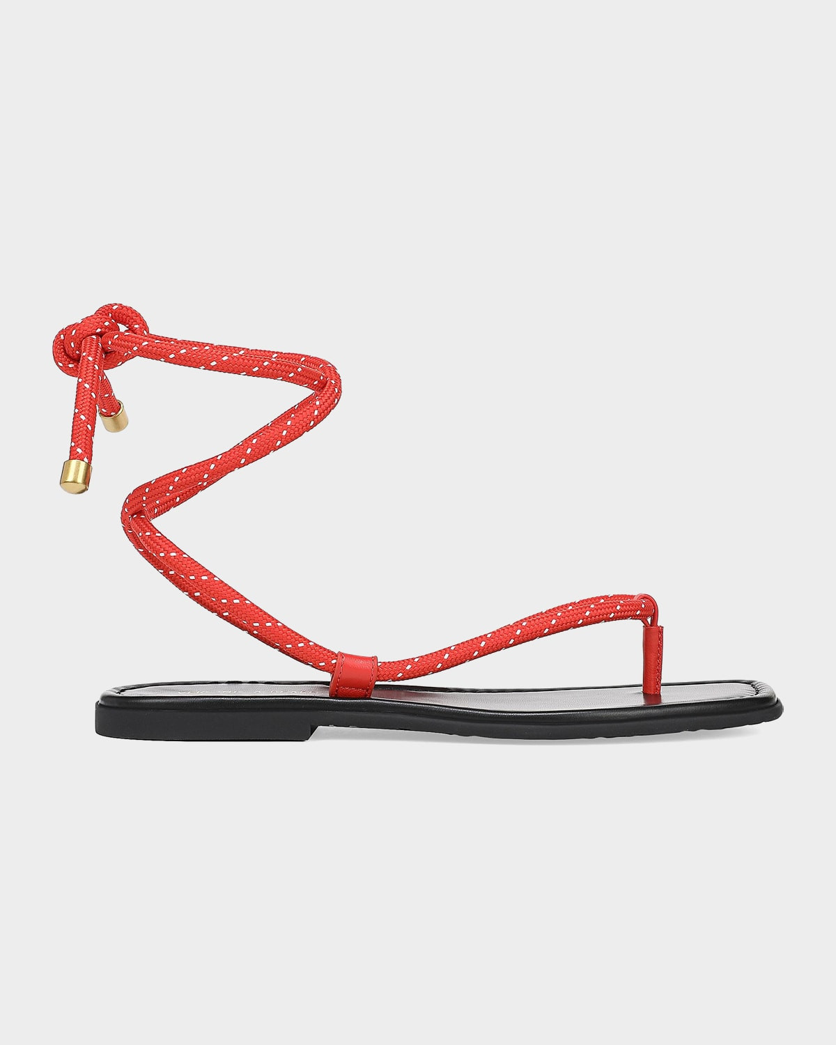 Carmina Corded Leather Ankle-Tie Flat Sandals | Neiman Marcus