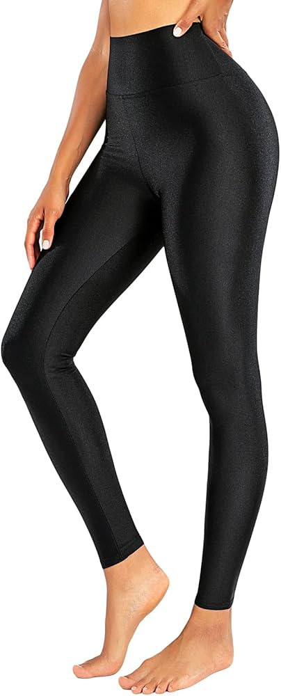 Romastory Women's Elastic Shiny Leggings Pants High Waisted Shining Sports Workout Leggings Tight... | Amazon (US)