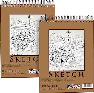 U.S. Art Supply 11" x 14" Top Spiral Bound Sketch Book Pad, Pack of 2, 100 Sheets Each, 60lb (100... | Amazon (US)