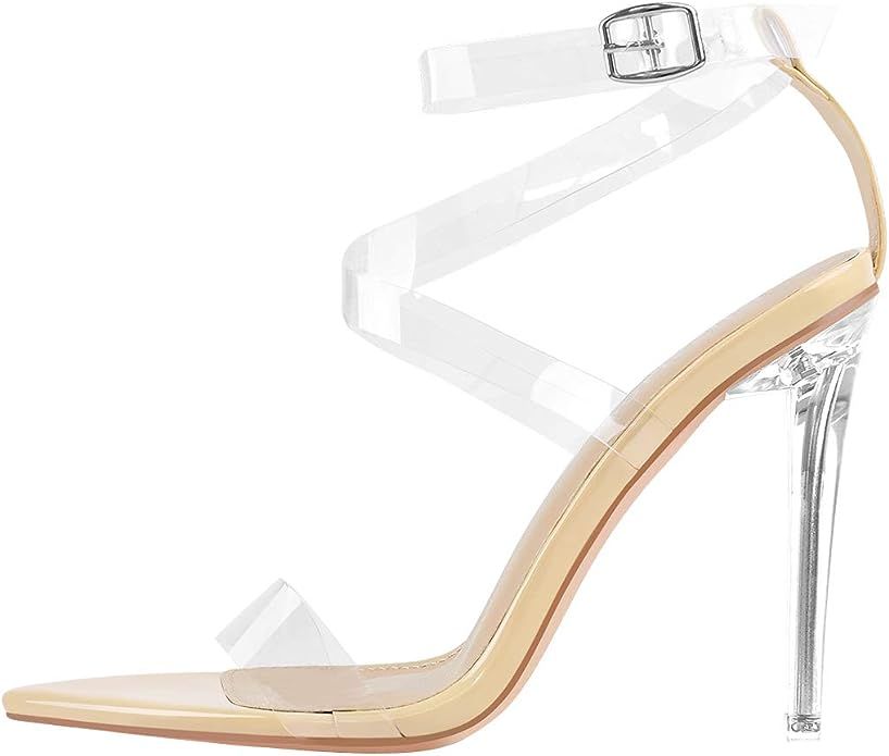 MissHeel Clear Heels Ankle Strap Stiletto Sandals Strappy | Amazon (US)