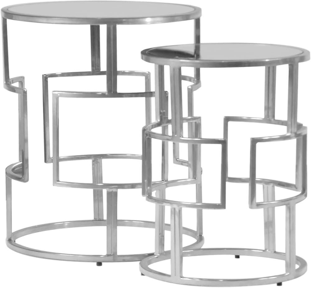 Silver Side Tables | Round Silver End Tables | Mirror Top Accent Tables | Chrome Nesting Tables [... | Amazon (US)