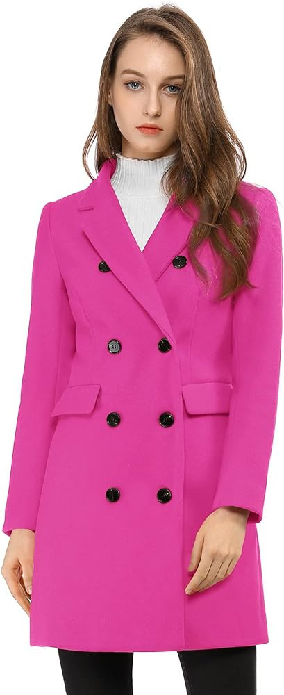 Allegra K Women's Winter Coat Elegant Notched Lapel Double Breasted Trench Coat | Amazon (US)