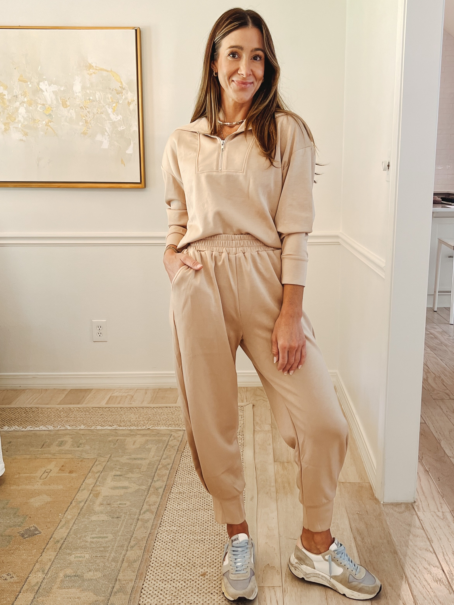Varley dupe sweatsuit matching set from Amazon! Comes in several colors. $45 Runs tts. Wearing size small. Paired with sneakers for a mom fall outfit. 
Amazon fall fashion 
Amazon fall outfit
Amazon must haves 
#founditonamazon 
#amazonfashion 

#LTKfindsunder50 #LTKstyletip #LTKxPrime