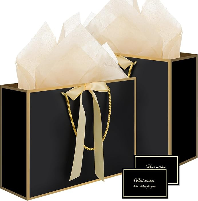 woric Black Gift Bags with Handles, 14" Medium Gift Bag with Tissue Paper | Amazon (US)