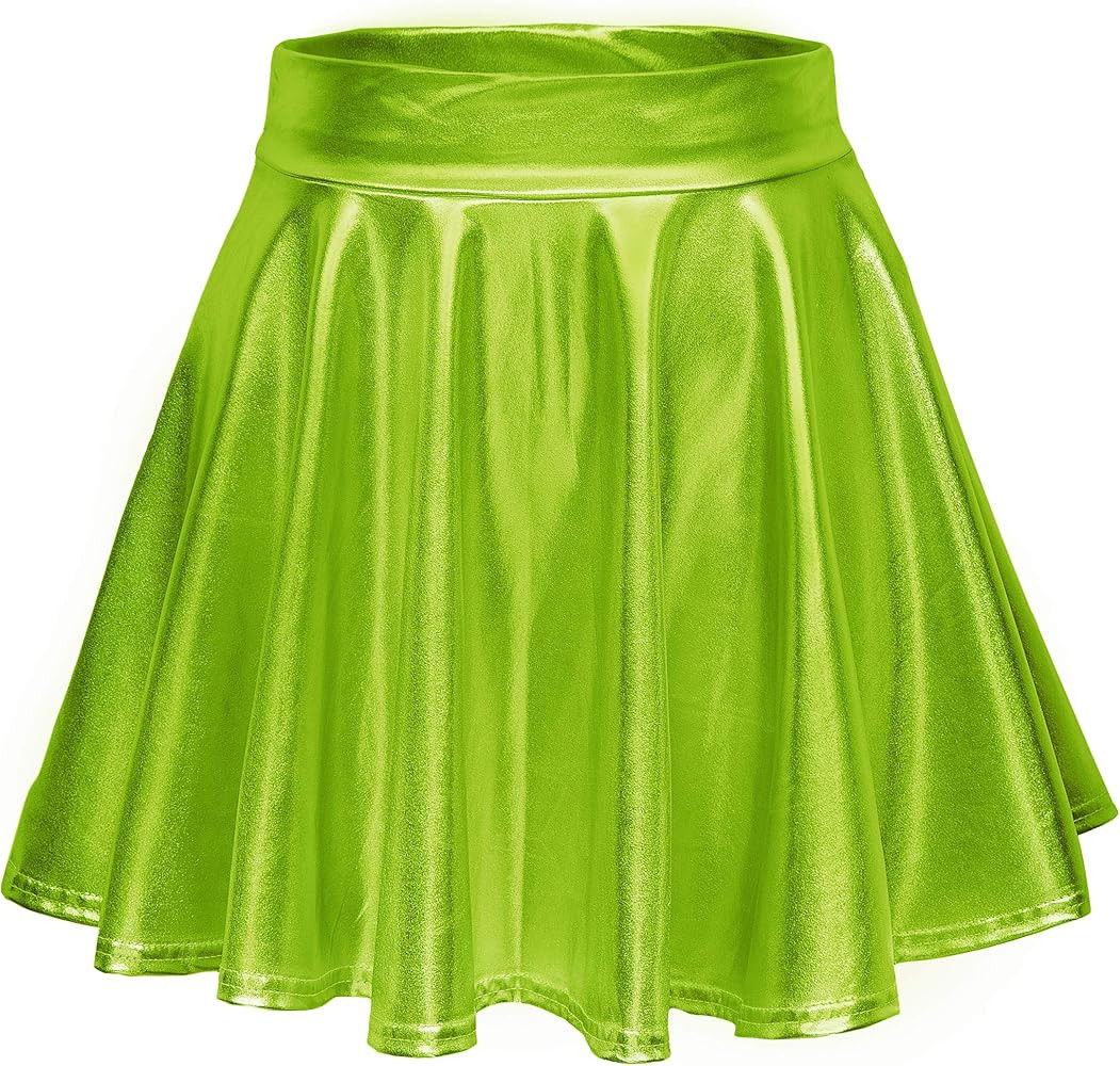 EXCHIC Women's Shiny Metallic Wet Look Stretchy Flared Mini Skater Skirt | Amazon (US)