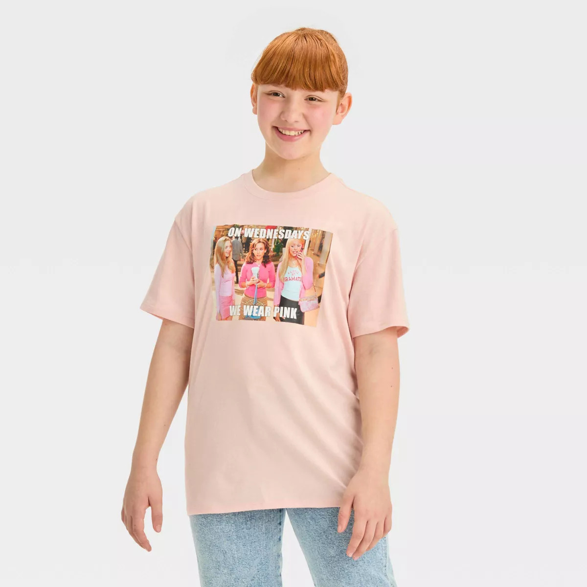 Girls' Short Sleeve Oversized 'Mean Girls' Graphic T-Shirt - art class™ Light Pink | Target