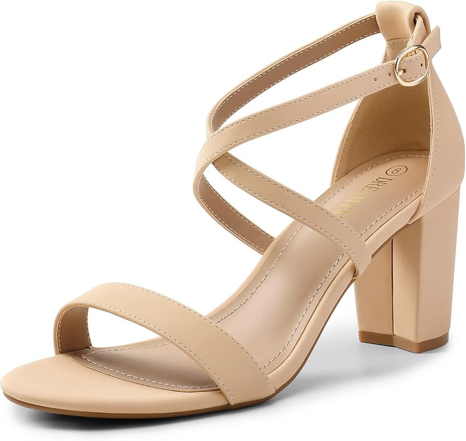 DREAM PAIRS Women’s Ankle Strap Dress Pump Low Chunky Heel Sandals | Amazon (US)