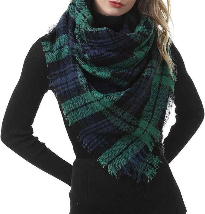 Women's Fall Winter Scarf Classic Tassel Plaid Scarf Warm Soft Chunky Large Blanket Wrap Shawl Sc... | Amazon (US)