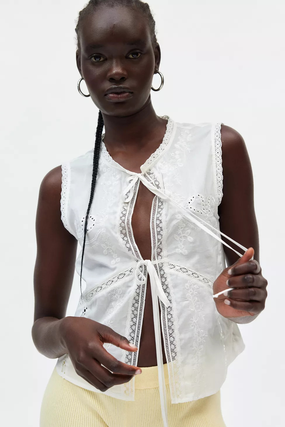 Lioness Village Broderie Lace Tie-Front Cami | Urban Outfitters (US and RoW)