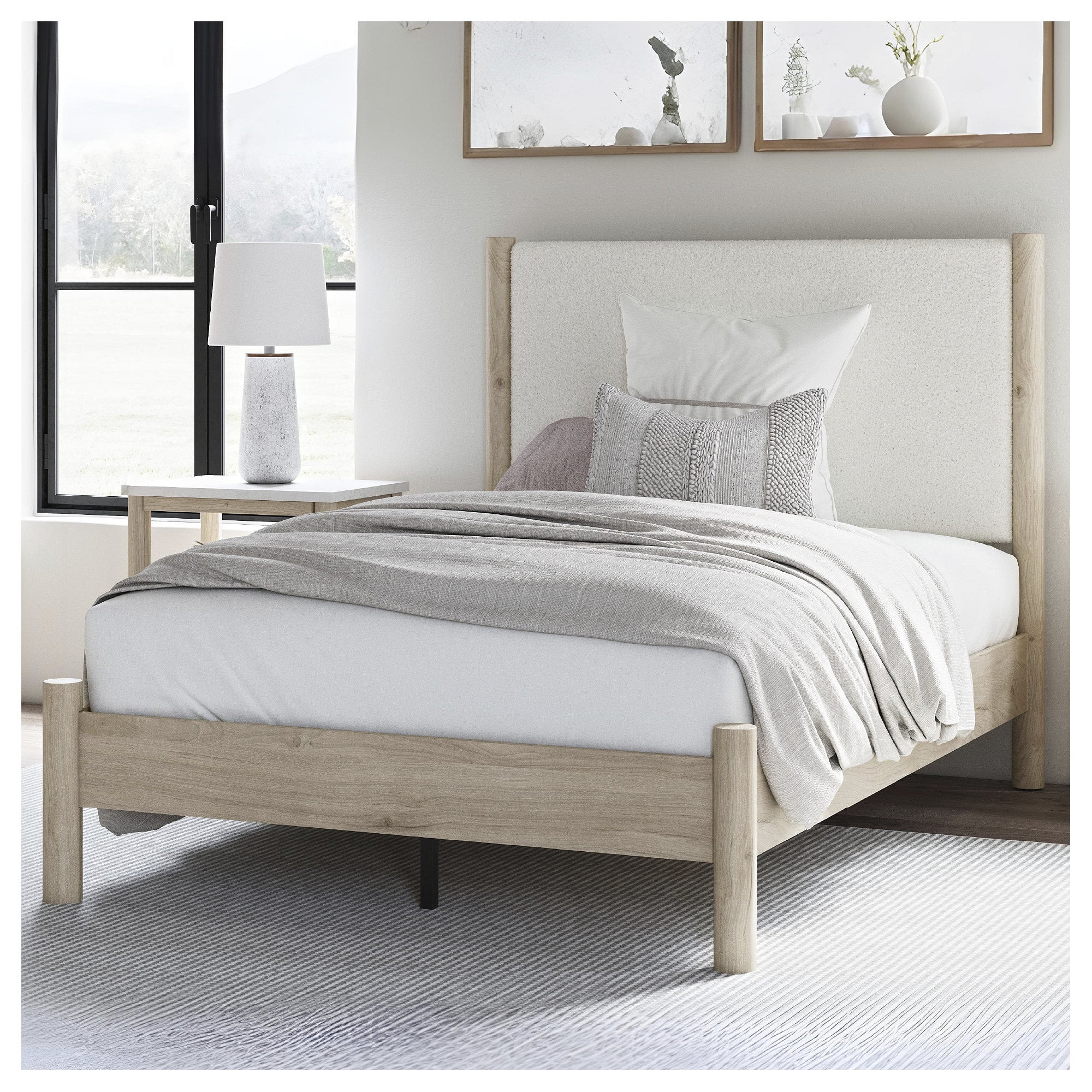 Signature Design by Ashley Cadmori Full Upholstered Panel Bed with Two-Tone Finish and Light Oak ... | Walmart (US)