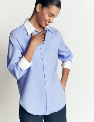 Boden Women's Anna Longline Cotton Shirt in Blue | Size 16/18 | Boden (US)