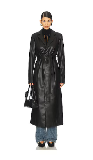 The Vegan Leather Long Coat in Black | Revolve Clothing (Global)