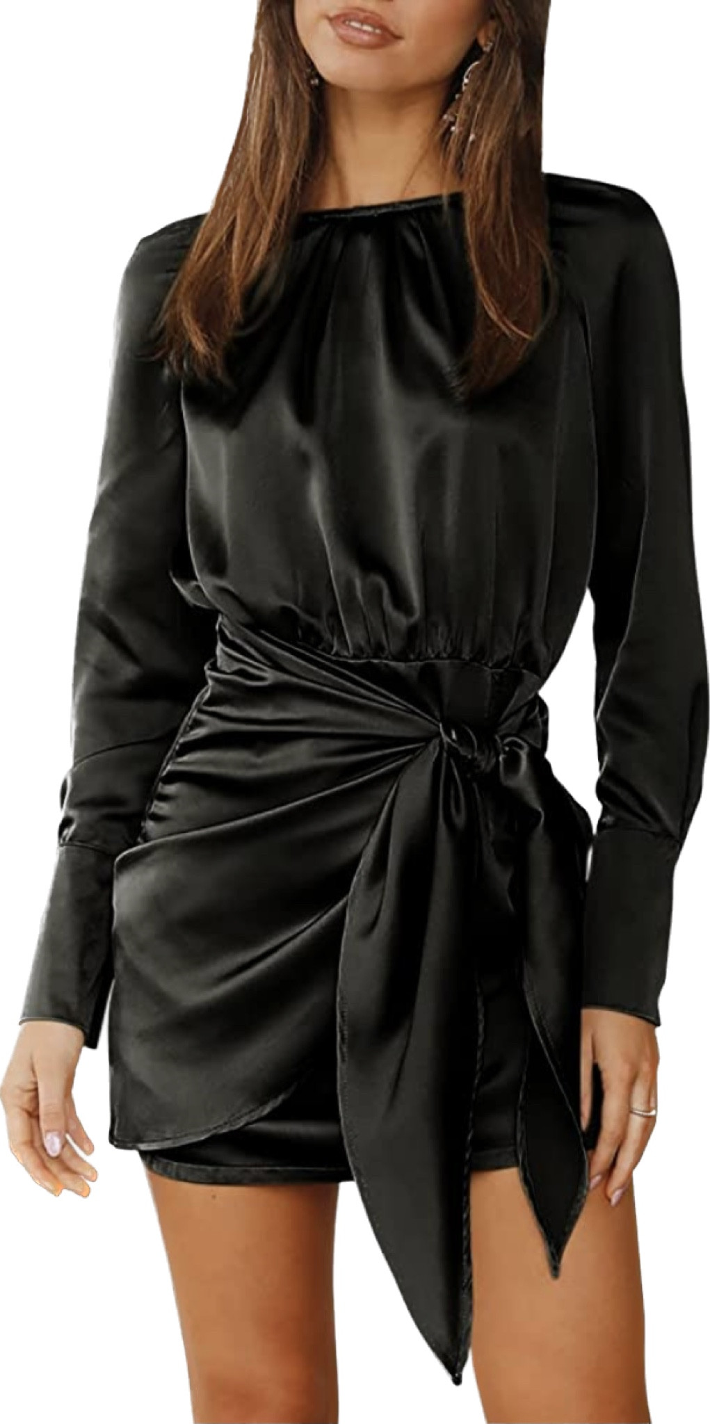 Fall fashion // Amazon fashion // Amazon find // long sleeve mini dress satin wrap tie // thanksgiving // fall outfit // trendy