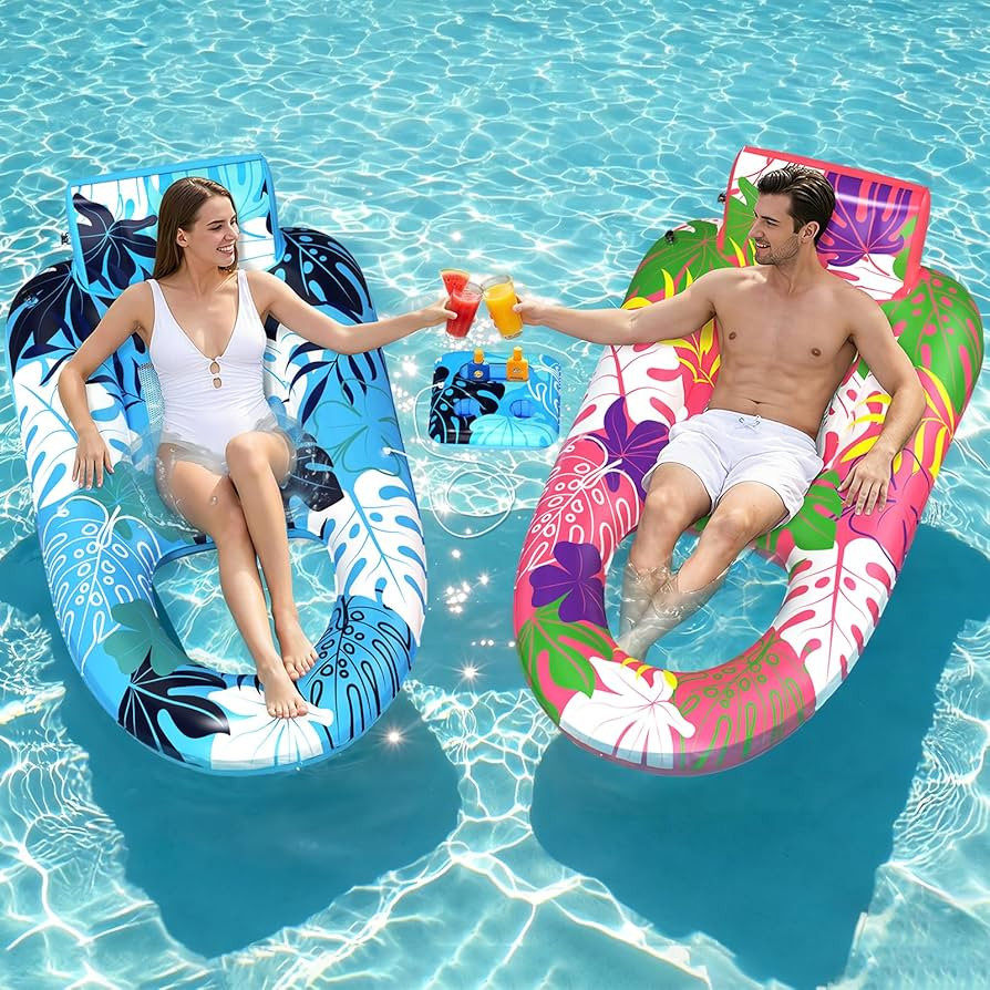 2 Pack Pool Floats Adult Heavy Duty, Inflatable Pool Lounger Float with Detachable Cup Holders & ... | Amazon (US)