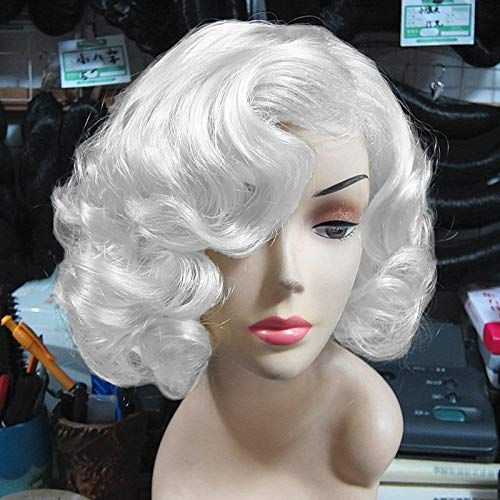 Baruisi Short Curly White Wig for Women Synthetic Natural Wavy Costume Wig for Cosplay Party | Amazon (US)