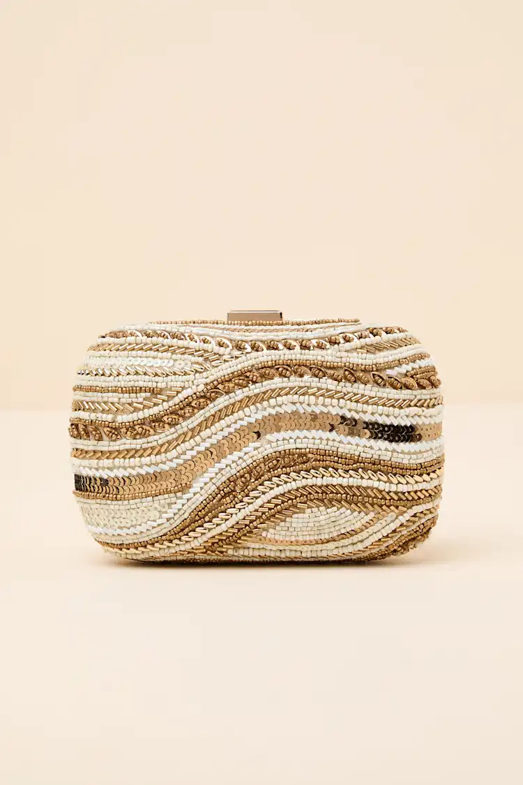Daffi Gold and Ivory Beaded Clutch | Lulus