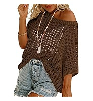 Dokotoo Womens Summer Scoop Neck Short Sleeve Sweater Casual Crochet Hollow Out Knit Tops Pullove... | Amazon (US)