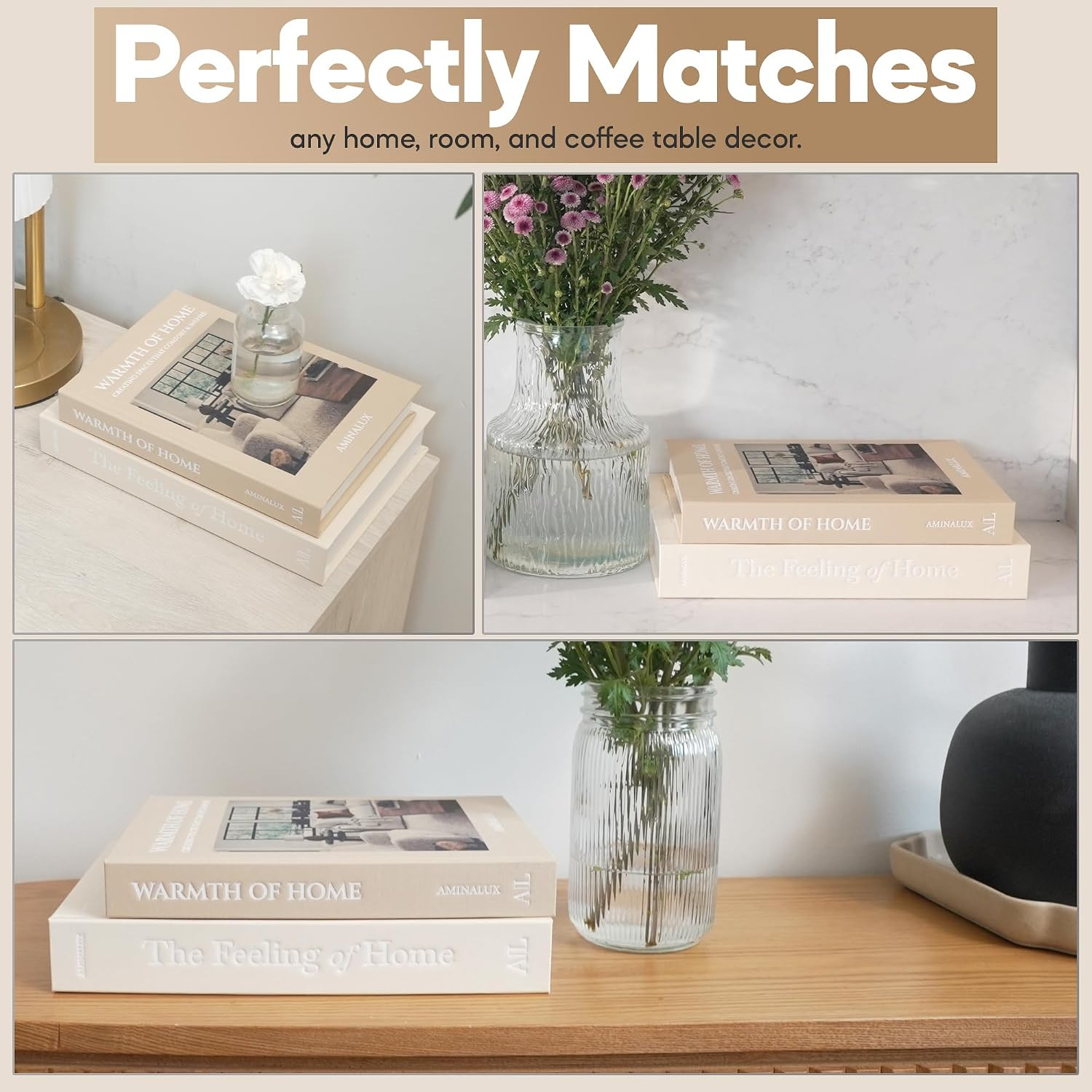 Decorative Books for Home Decor with Storage – Set of 2 Faux Linen Book Boxes with Aesthetic Co... | Amazon (US)