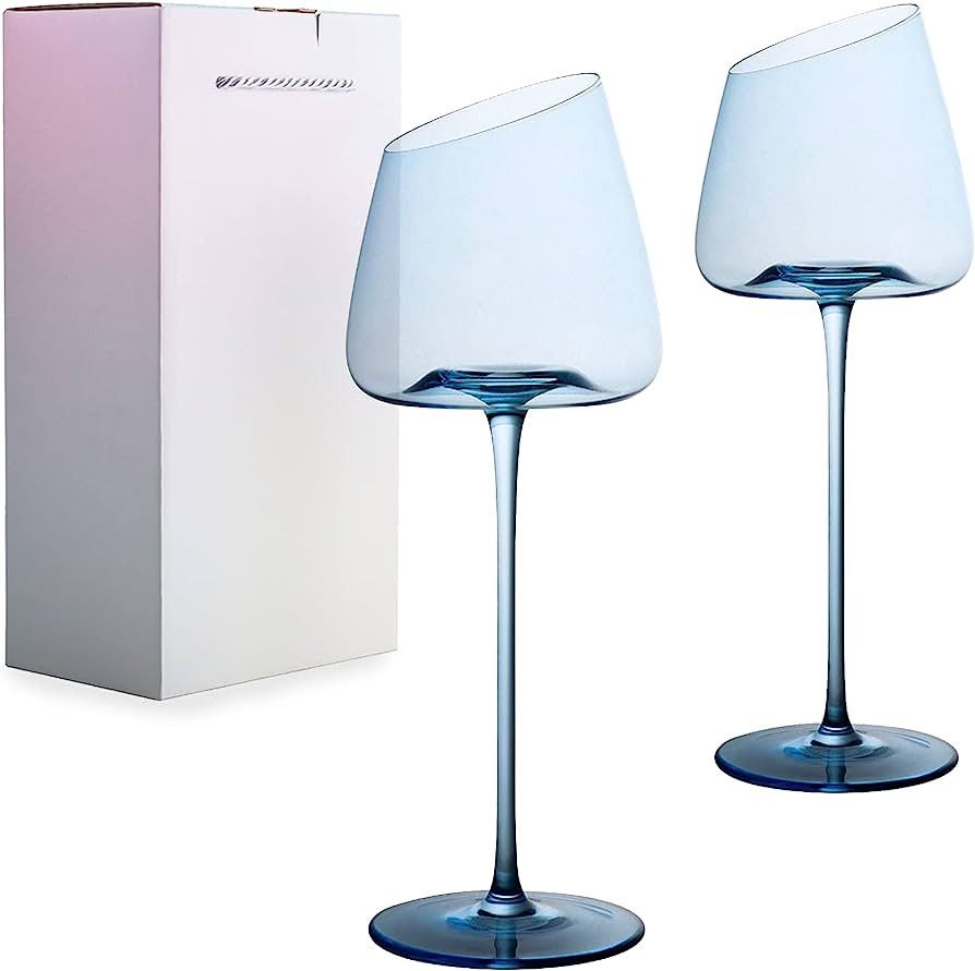 Red Wine Glasses Set of 2,Blue Crystal Wine Glass,Lead-Free Goblet,Unique Gifts for Women,Birthda... | Amazon (US)