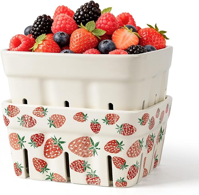 AELS Ceramic Berry Basket, 5.9" Large Size Container for Fruit & Vegetables, Farmhouse Fruit Bowl... | Amazon (US)
