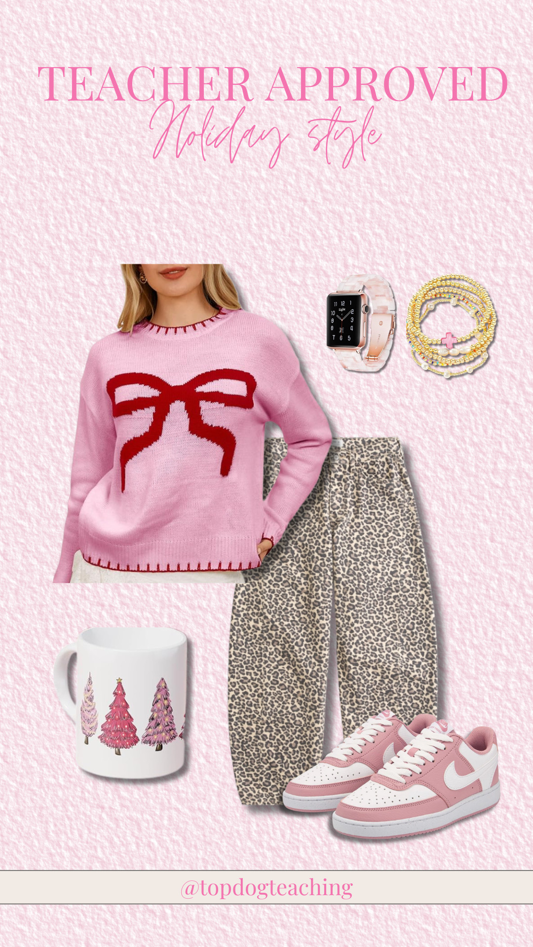 this pink sweater with the red bow is giving “holiday cheer but make it cute,” and the cheetah pants are the little pop of fun I didn’t know I needed. 🎀✨
Comfy enough for carpet time, bold enough for the holiday season!

teach style, holiday style, trending fashion, ootd, 

 #LTKmomlife #LTKOver40 #LTKPetite