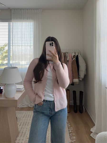 pink cardigan from sezane