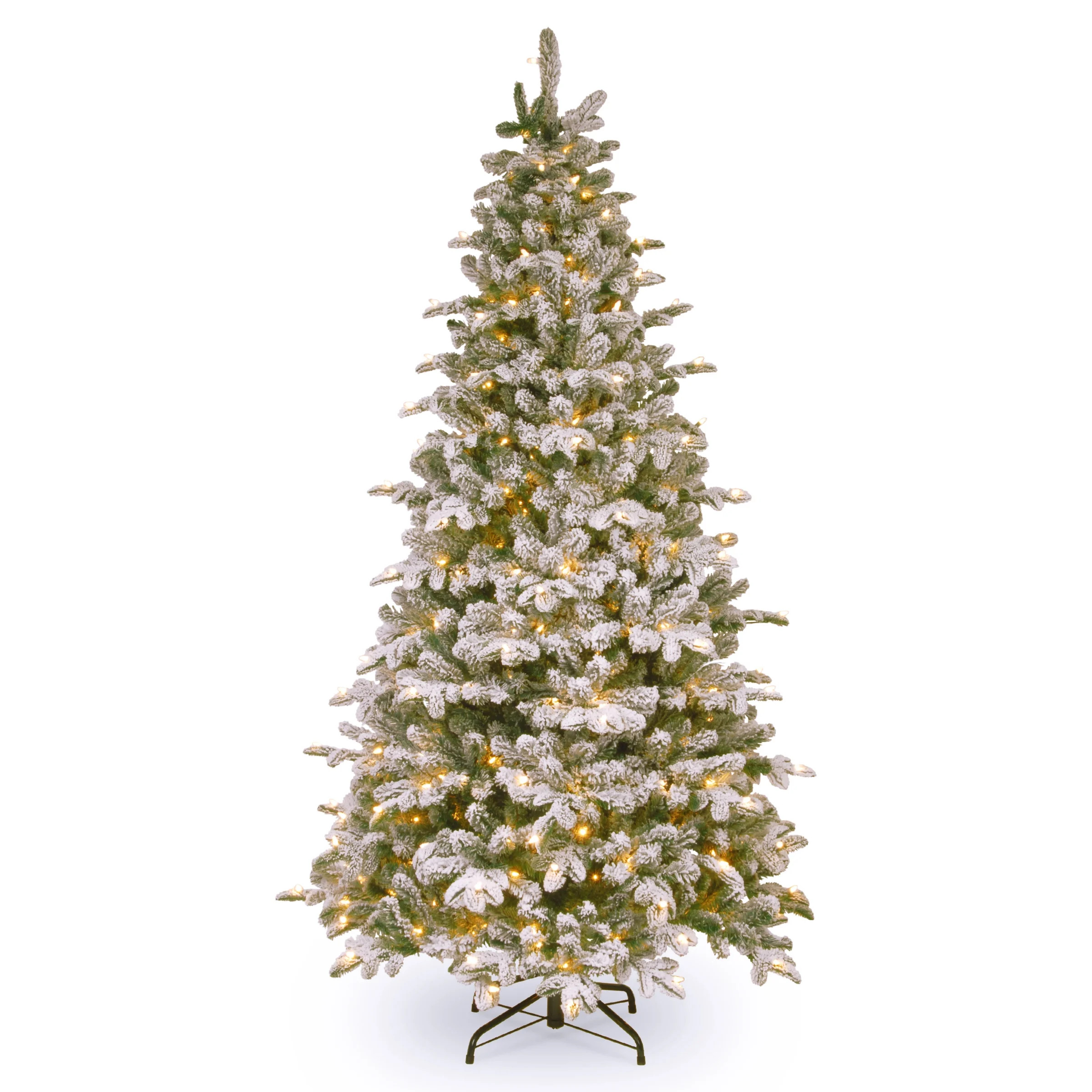 National Tree Company Clear Prelit Incandescent Snowy Green Flocked Fir Christmas Tree, 6.5' | Walmart (US)