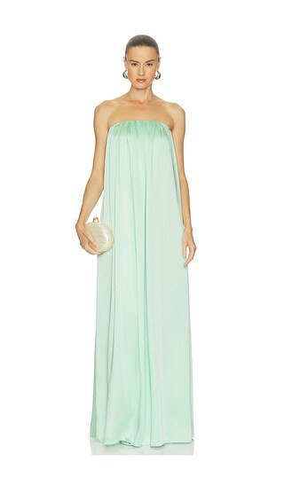 SEROYA Monique Satin Maxi Dress in Teal. - size L | Revolve Clothing (Global)