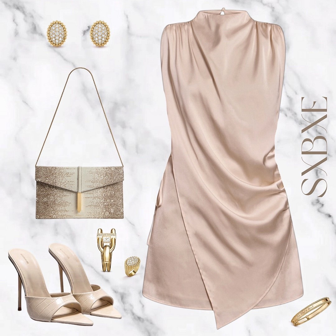 Stunning draped dress in a champagne colouCham

#LTKpartywear #LTKstyletip #LTKeurope