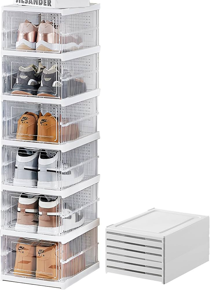 Gudemay Clear Drop Front Shoe Storage Box, No Assembly Stackable Shoe Organizer Storage Bins with... | Amazon (CA)