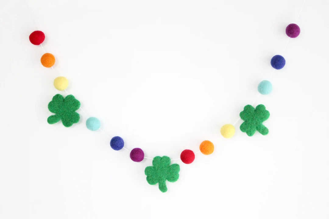 Rainbow Shamrock Pom Pom Garland St. Patrick's Day Banner - Etsy | Etsy (US)