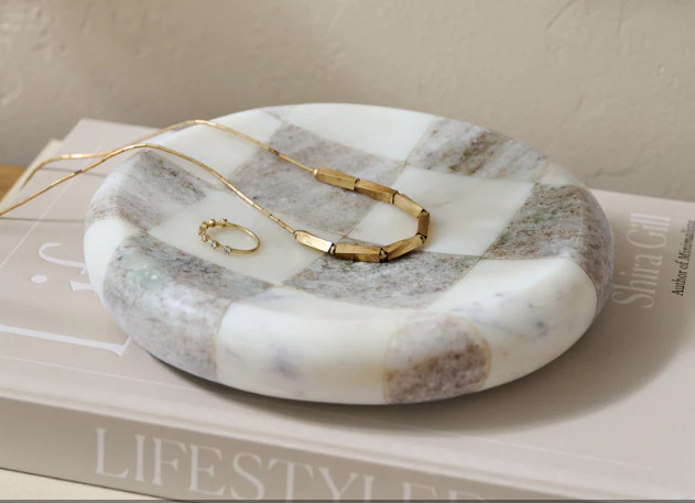 Everett Checkered Marble Trinket Tray CHIC HOME DECOR FINDS FOR THE BEDROOM DROP TRAY BATHROOM COUNTERTOP ring dish  

 