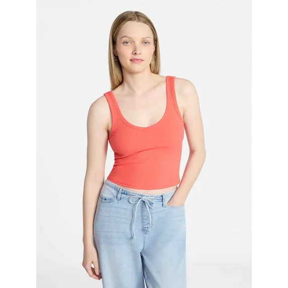 No Boundaries Cropped V-Neck Tank Top, Women’s XXS-XXL | Walmart (US)