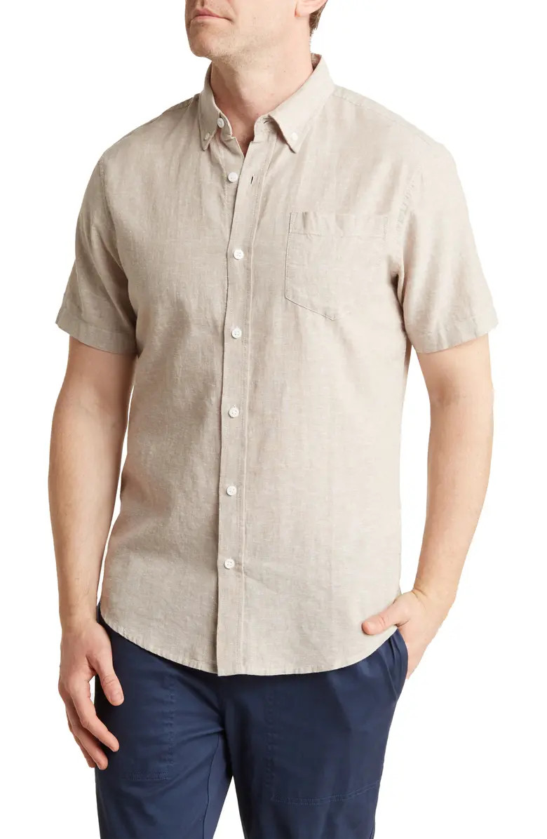 Slim Fit Short Sleeve Linen Blend Button-Down Shirt | Nordstrom Rack