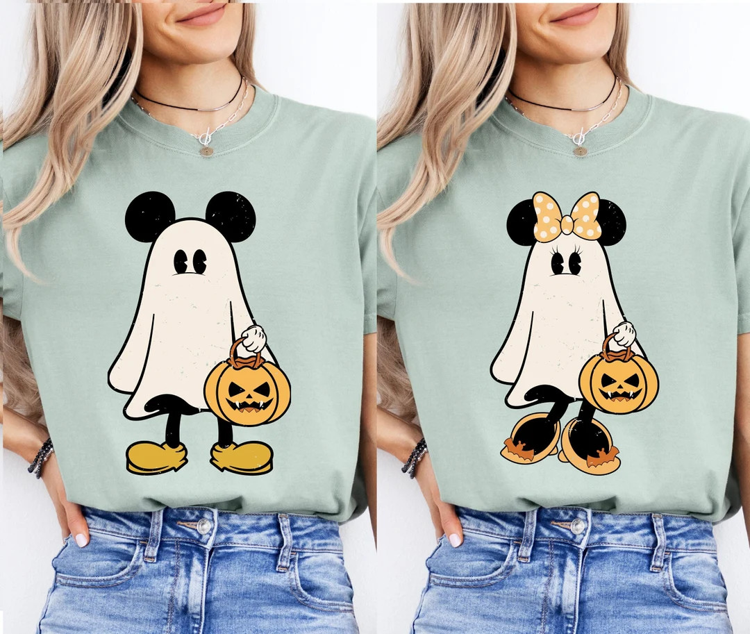 Retro Mickey and Minnie Ghost Halloween Shirt, Comfort Colors Disney Matching Halloween Tees, Min... | Etsy (US)