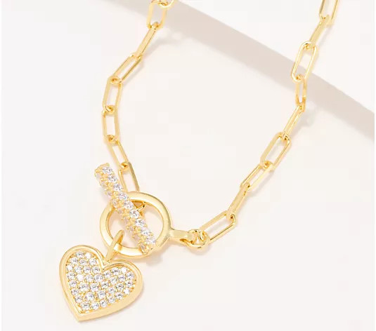 "As Is" Diamonique Italia Dangle Heart & T-Bar Necklace, Sterl | QVC