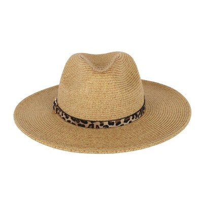 Karen Keith Women's Braided Toyo Fedora Sun Hat with Leopard Hat Band | Target