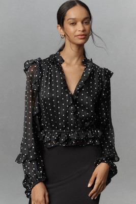 Bardot Frill Faux-Wrap Blouse | Anthropologie (US)