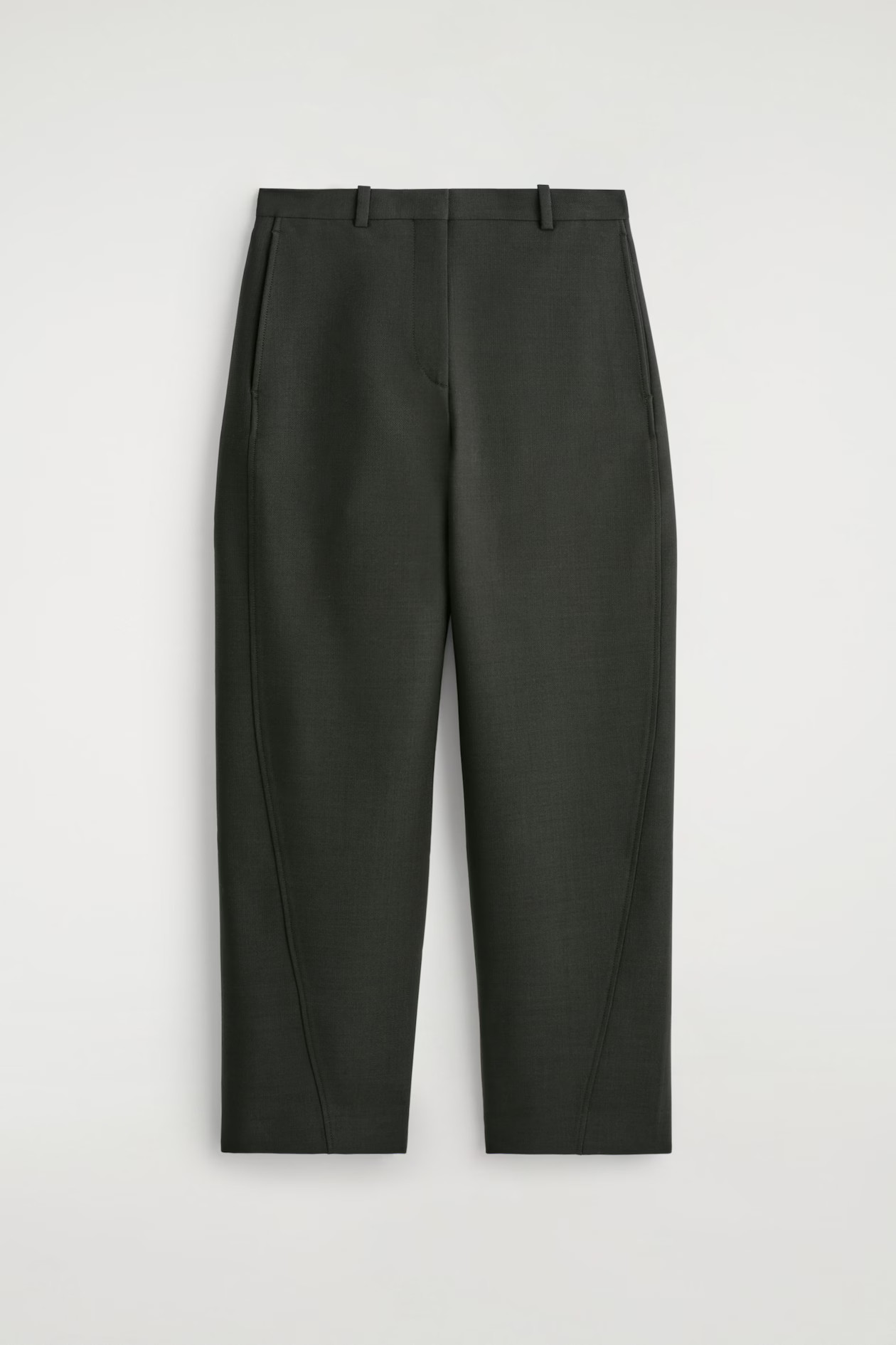 CROPPED WOOL BARREL-LEG TROUSERS - DARK GREEN | COS GB | COS UK